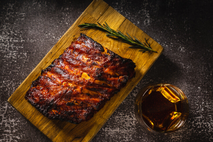 BBQ pork spare rib steak with honey sauce and whiskey