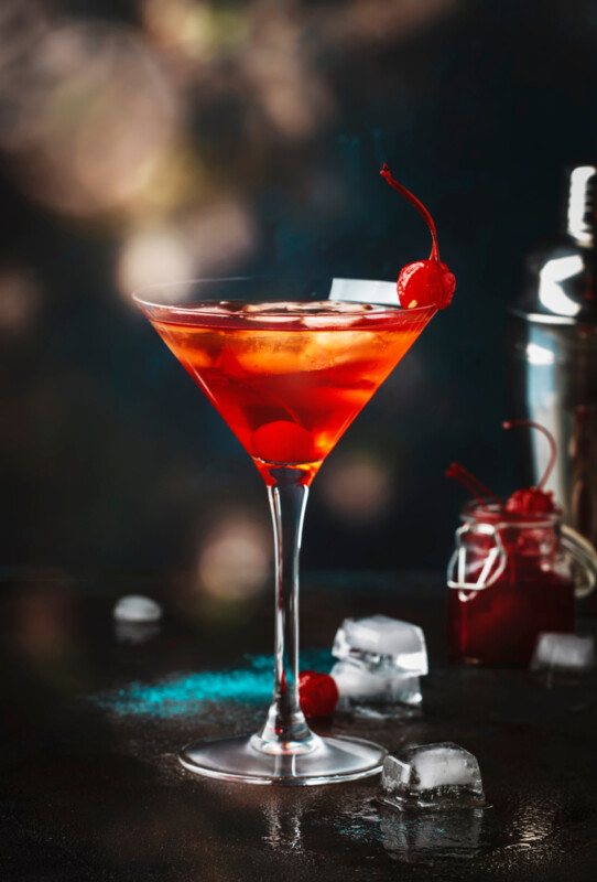 Manhattan alcoholic cocktail with bourbon
